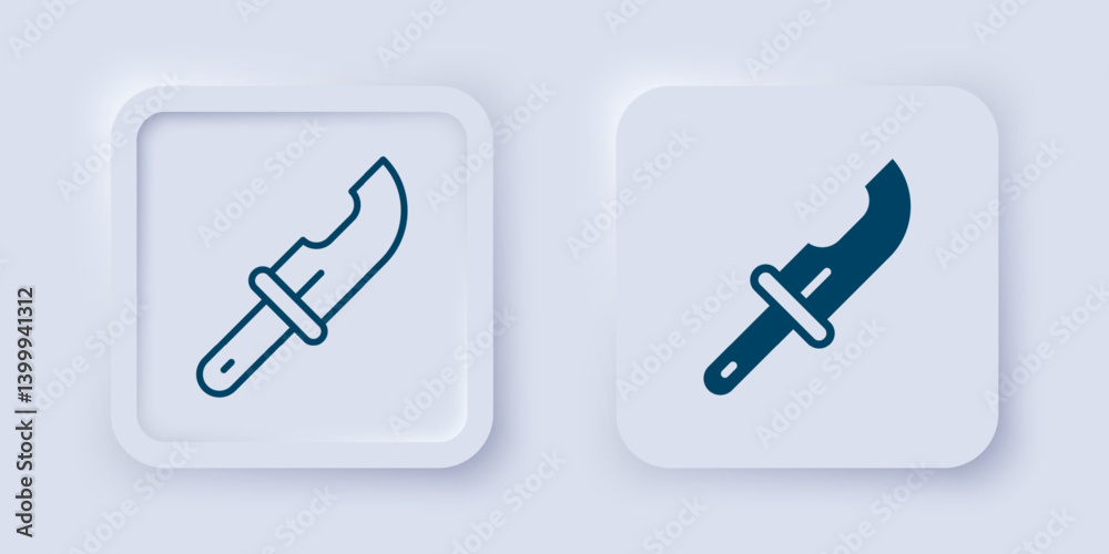Filled and outline Hunter knife icon isolated on grey background. Army knife. Square button. Vector Filled and outline Hunter knife icon isolated on grey background. Army knife. Square button. Vector
