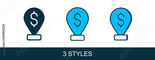 Filled outline Cash location pin icon isolated on white background. Pointer and dollar symbol. Money location. Business and investment concept. Vector