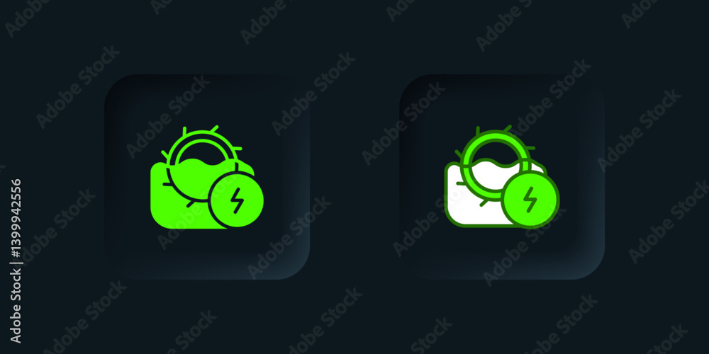 Green Water mill icon isolated on black background. Water wheel energy. Hydro power turbine wheel. Black square button. Vector Green Water mill icon isolated on black background. Water wheel energy. Hydro power turbine wheel. Black square button. Vector
