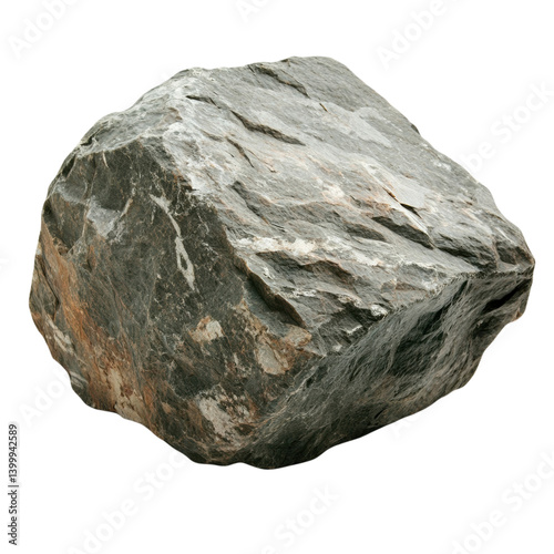 Raw uncut natural dark grey stone rock boulder isolated on white background geology mineralogy rough texture material nature geology building construction landscaping design element heavy solid