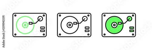 Set line Vinyl player with a vinyl disk icon isolated on white background. Vector