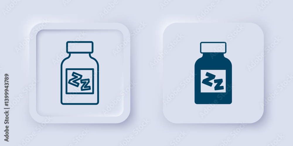 Filled and outline Sleeping pill icon isolated on grey background. Square button. Vector Filled and outline Sleeping pill icon isolated on grey background. Square button. Vector