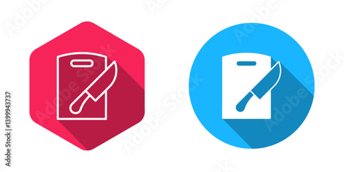 Filled and outline Cutting board and knife icon isolated with long shadow background. Chopping Board symbol. Cutlery symbol. Vector