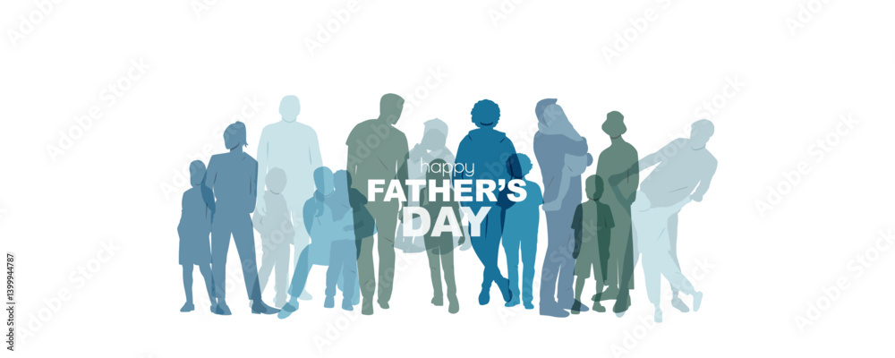 Obraz premium Happy Father's Day banner. Group of fathers with their children.