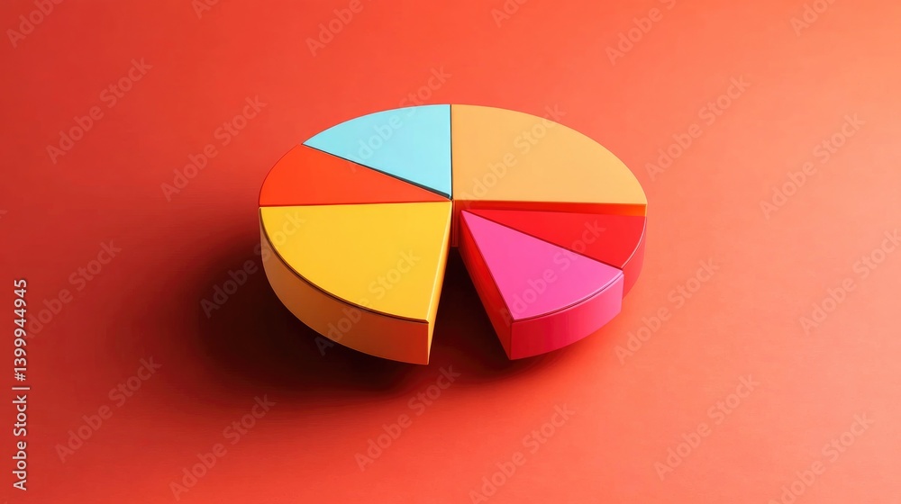 Fototapeta premium Pie chart segments separated and floating with soft shadows and vibrant colors