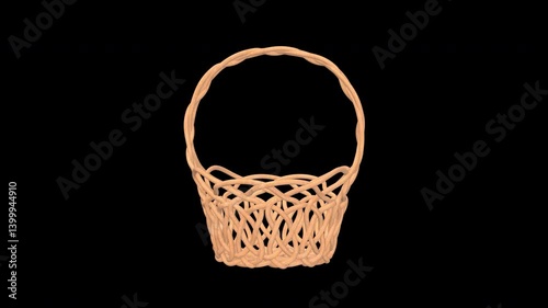 Wicker Basket Rotating on a Transparent Background. Seamless Loop. 4K