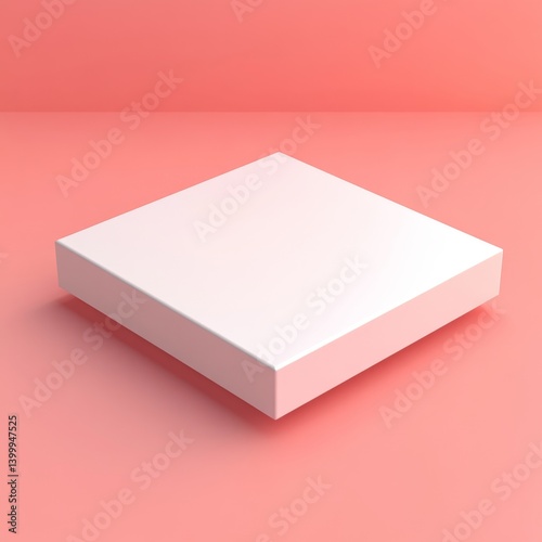 Minimalist white square platform rendered floating above a soft pink surface