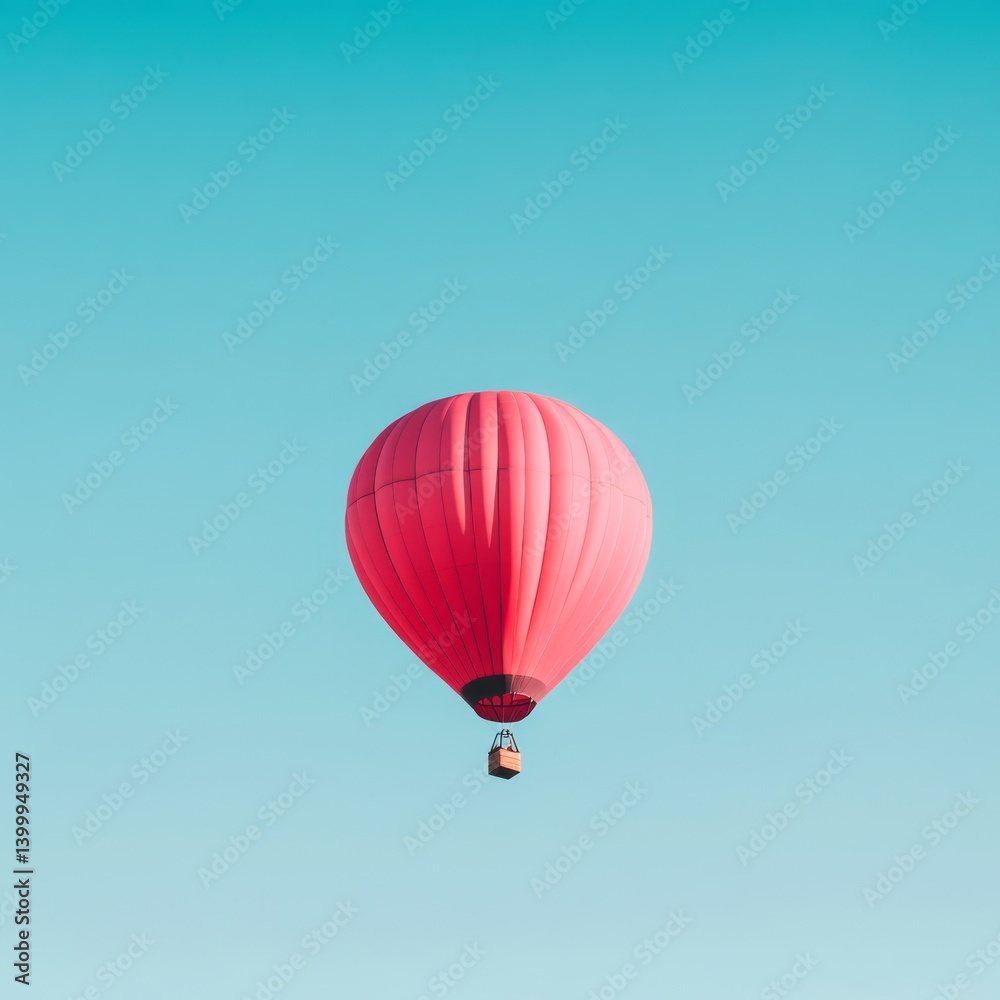 Fototapeta premium Vibrant Pink Hot Air Balloon Ascending Alone in a Clear Blue Sky