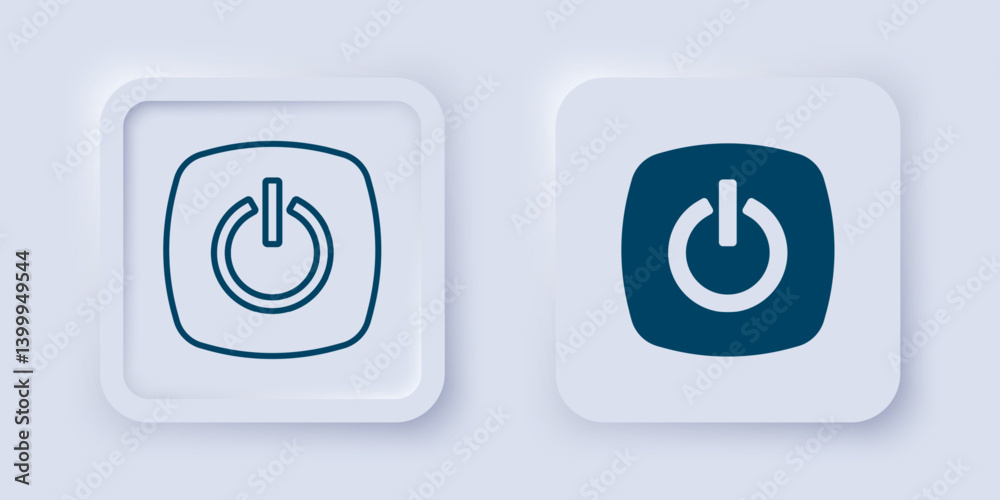 Filled and outline Power button icon isolated on grey background. Start sign. Square button. Vector Filled and outline Power button icon isolated on grey background. Start sign. Square button. Vector