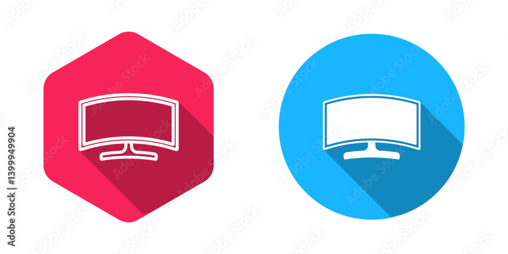 Filled and outline Computer monitor icon isolated with long shadow background. PC component sign. Vector Filled and outline Computer monitor icon isolated with long shadow background. PC component sign. Vector