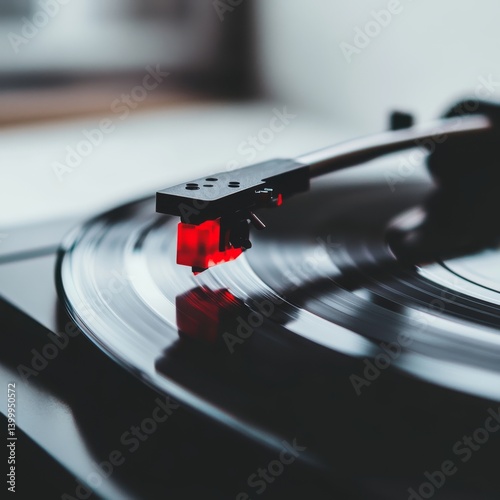 Close up of Turntable Stylus Needle Playing on a Spinning Vinyl Record