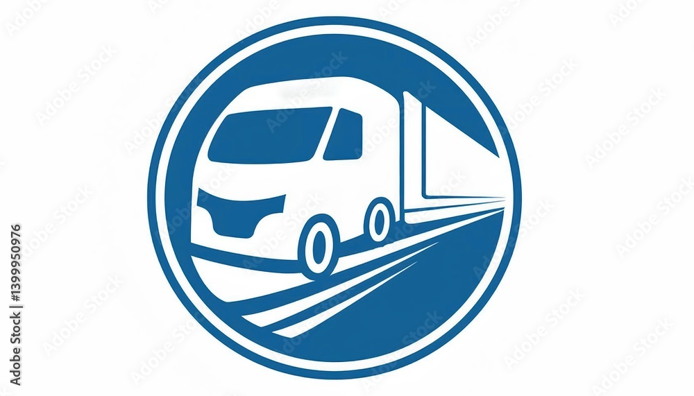 Logo design of a transportation company featuring a truck and circular motif representing logistics and delivery services