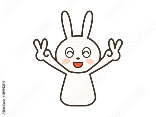 満面の笑顔でダブルピースをするかわいいうさぎの上半身イラスト