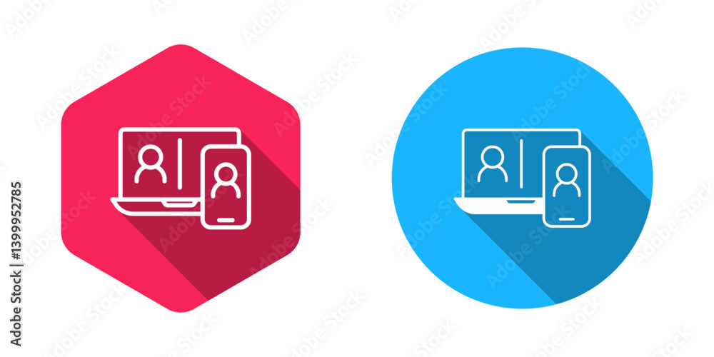 Filled and outline Video chat conference icon isolated with long shadow background. Online meeting work form home. Remote project management. Vector Filled and outline Video chat conference icon isolated with long shadow background. Online meeting work form home. Remote project management. Vector