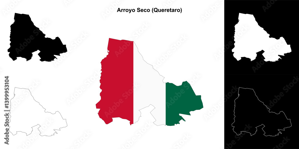 Fototapeta premium Arroyo Seco municipality (Queretaro) outline map set