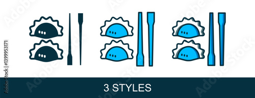 Filled outline Dumpling with chopsticks icon isolated on white background. Traditional chinese dish. Vector