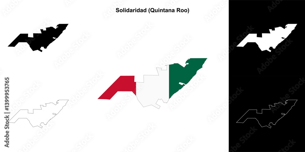 Solidaridad municipality (Quintana Roo) outline map set