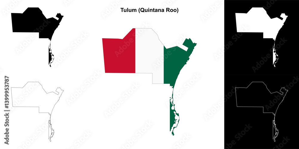 Tulum municipality (Quintana Roo) outline map set