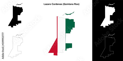Lazaro Cardenas municipality (Quintana Roo) outline map set