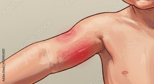 Childs arm shows inflamed red blotches. AI Generated