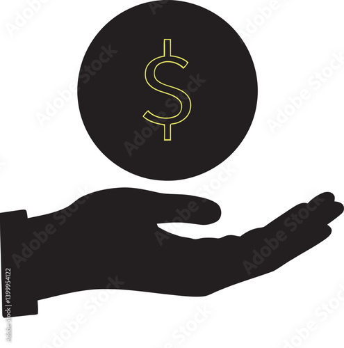 Hand Holding Dollar Coin Icon, Financial Support and Investment Concept