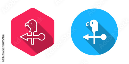 Filled and outline Rooster weather vane icon isolated with long shadow background. Weathercock sign. Windvane rooster. Vector