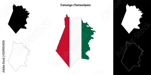 Camargo municipality (Tamaulipas) outline map set
