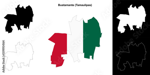 Bustamante municipality (Tamaulipas) outline map set