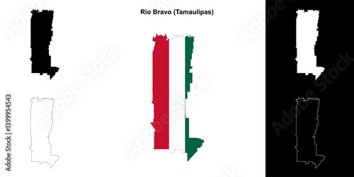 Rio Bravo municipality (Tamaulipas) outline map set