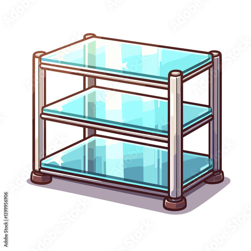 Glass display cabinet with three shelves. Ideal for retail store fixtures, museum exhibition equipment, collection display solutions, or showcase furniture illustrations.