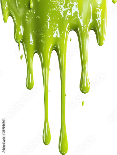 Bright Green Liquid Dripping Down Abstract Paint Texture Background