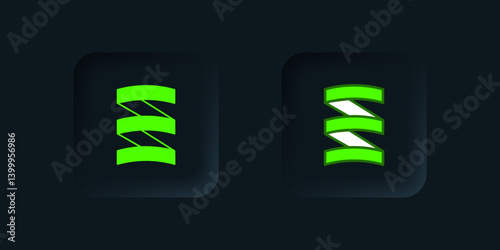 Green Sports nutrition bodybuilding proteine power drink and food icon isolated on black background. Black square button. Vector