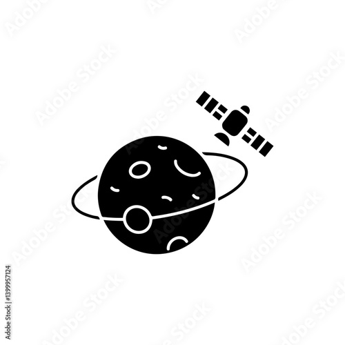 Planet with Satellite Orbiting Around - Flat View