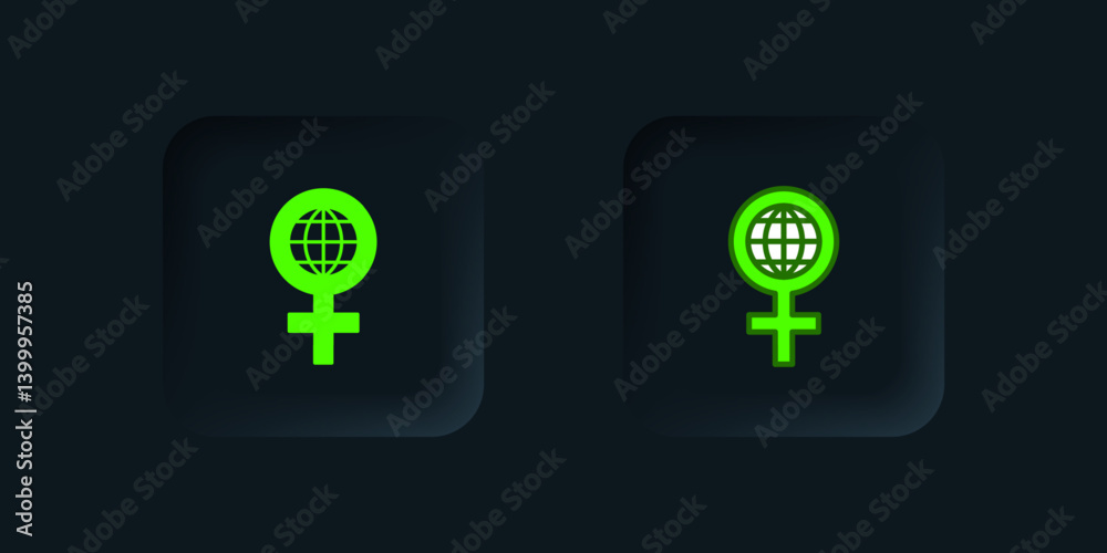Green 8 March icon isolated on black background. International Happy Women Day. Black square button. Vector Green 8 March icon isolated on black background. International Happy Women Day. Black square button. Vector