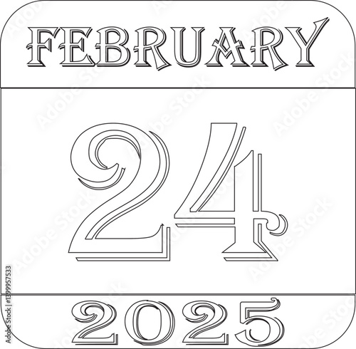 February 2025 calendar line art icon .Agenda plan, feb month schedule calendar and Time planner.Meeting appointment time.Calendar Event schedule date.calendar date icon on white background.