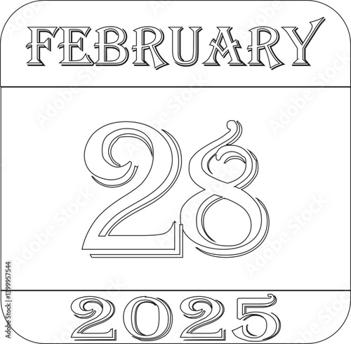 February 2025 calendar line art icon .Agenda plan, feb month schedule calendar and Time planner.Meeting appointment time.Calendar Event schedule date.calendar date icon on white background.