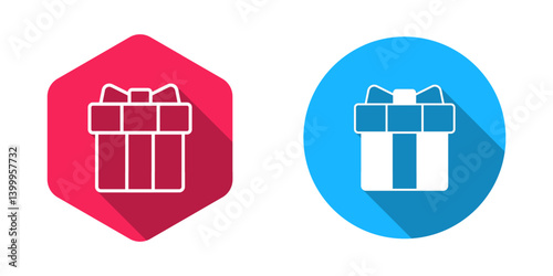 Filled and outline Gift box icon isolated with long shadow background. 8 March. International Happy Women Day. Vector