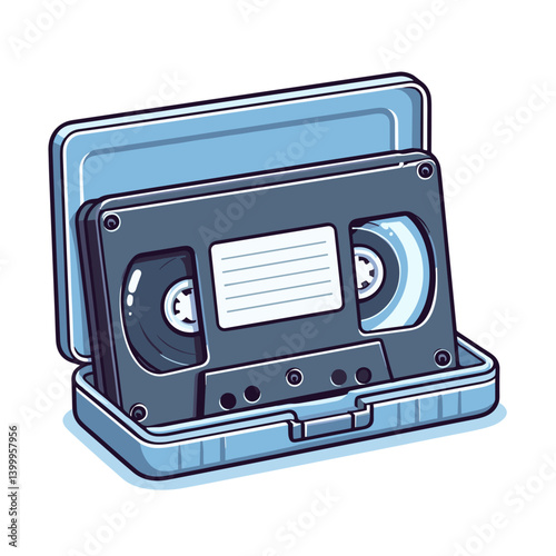 Retro VHS cassette in plastic case in vintage technology style. Perfect for nostalgia concepts, analog media and 80s-90s memorabilia illustrations.
