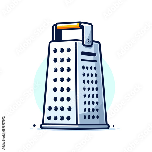 Metal cheese grater with handle in kitchen tool style. Perfect for cooking accessories, food preparation and culinary equipment illustrations.