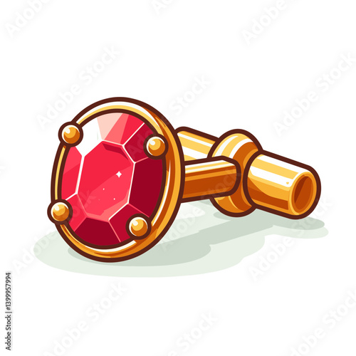 Golden door knob with red gemstone in luxury style. Perfect for elegant interior elements, vintage hardware and classic home decoration illustrations.