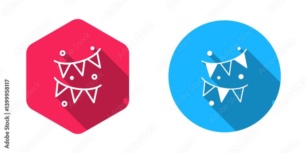 Filled and outline Carnival garland with flags icon isolated with long shadow background. Party pennants for birthday celebration, festival and fair decoration. Vector Filled and outline Carnival garland with flags icon isolated with long shadow background. Party pennants for birthday celebration, festival and fair decoration. Vector