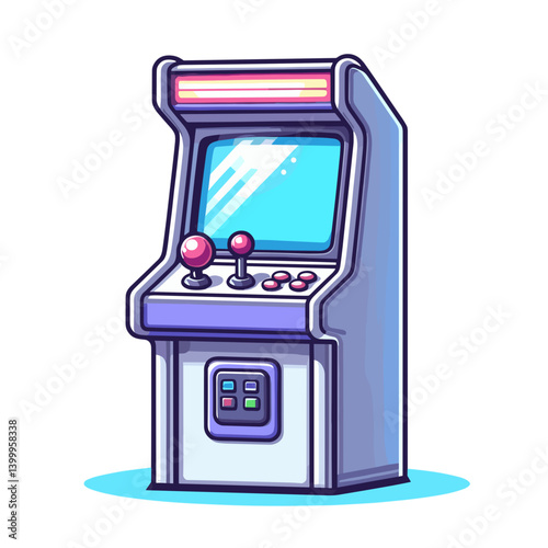 Retro arcade game machine in purple and white colors. Perfect for vintage gaming, entertainment centers and nostalgic recreational illustrations.