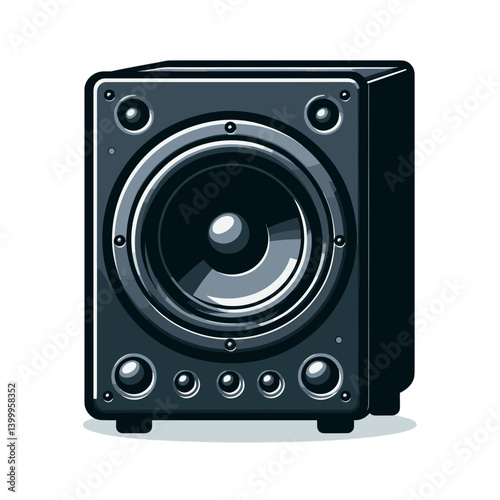 Black audio speaker with sound driver in realistic style. Perfect for sound equipment, music systems and audio technology illustrations.