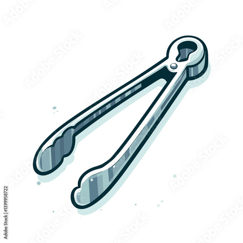 Metal sugar tongs in silver minimalist style. Ideal for elegant tableware collections, tea service accessories, and fine dining utensil illustrations.