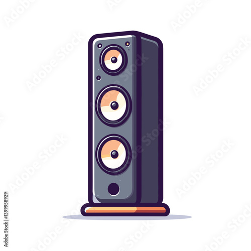 Floor standing speaker in dark purple with wooden base. Perfect for audio equipment collections, home theater systems, and professional sound installation illustrations.