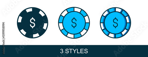 Filled outline Casino chip with dollar symbol icon isolated on white background. Casino gambling. Vector