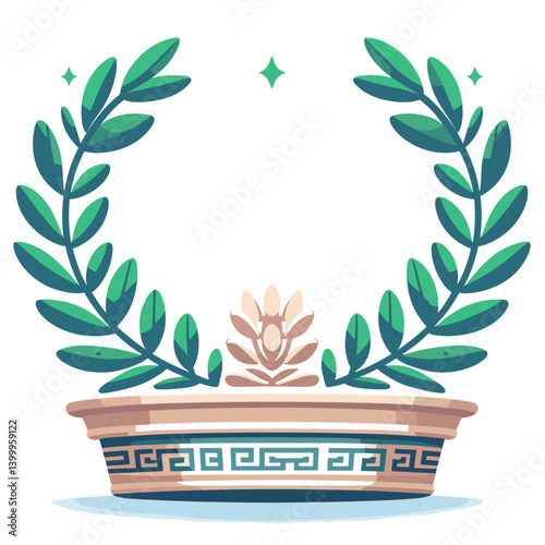Classical laurel wreath with Greek key pattern base. Ideal for victory symbols, achievement awards, ancient Olympic themes, or classical civilization references.
