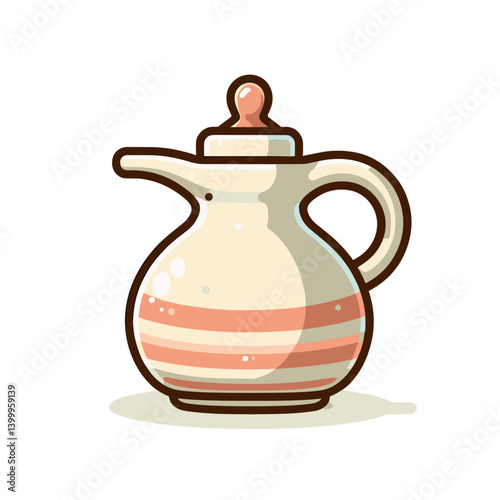 Ceramic pitcher with cork stopper and decorative band. Ideal for traditional serving containers, rustic kitchen accessories, Mediterranean home decor, or handcrafted pottery designs.