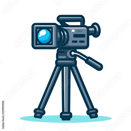 Professional video camera on tripod stand. Perfect for filmmaking equipment, broadcasting hardware, media production tools, or videography service illustrations.