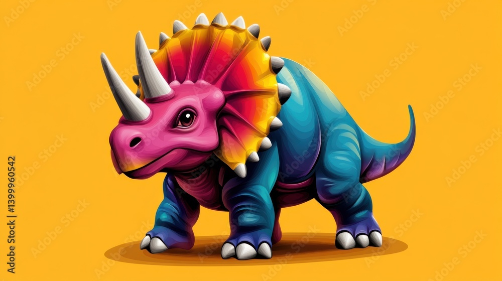 Fototapeta premium Cartoon dinosaur tutorial for kids, colorful steps to draw a triceratops